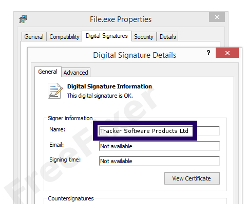 Screenshot of the Tracker Software Products Ltd certificate